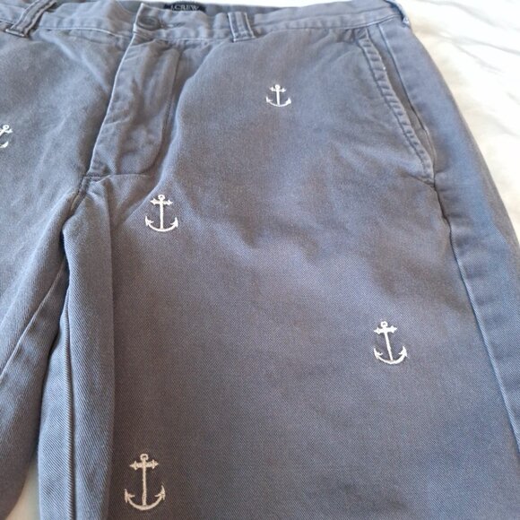 J. Crew Mens 30W Gramercy Chino‎ Gray Anchor Embroidered Shorts Nautical Preppy - Picture 3 of 14